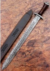 damascus sword, viking sword, sword real, sword with leather sheath, groomsmen gift, wedding gift, gift for lover