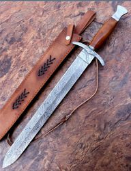 damascus sword, viking sword, sword real, sword with leather sheath, groomsmen gift, wedding gift, gift for girlfriend