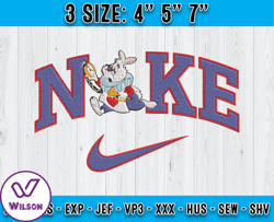 nike white rabbit embroidery, alice in wonderland emb, nike logo embroidery