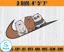 nike bears, cartoon character embroidery, we bare bears embroidery