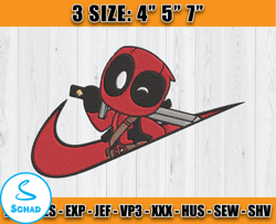 nike deadpool embroidery, nike embroidery, cartoon inspired embroidery