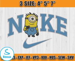 nike minions stuart embroidery, minions character embroidery, embroidery design movie