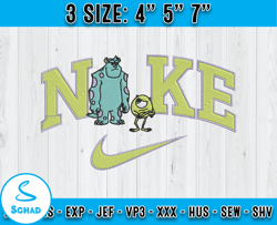 wazowski nd sulley embroidery, disney nike embroidery, embroidery desing file