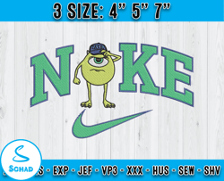 nike wazowski embroidery, monster inc embroidery, cartoon inspired embroidery