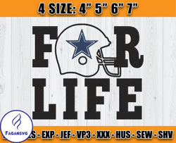 dallas cowboys for life embroidery, logo dallas embroidery design, nfl team embroidery, d26