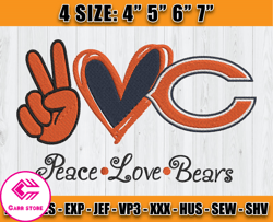 Chicago Bears Embroidery, Peace Love Chicago Bears, NFL Machine Embroidery Digital, 4 sizes Machine Emb Files -22 Carr