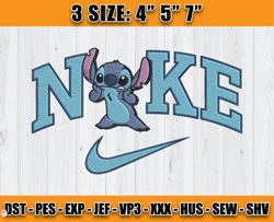 nike and stitch cute embroidery design file, disney nike machine embroidery, anime embroidery