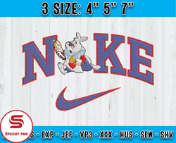 nike white rabbit embroidery, alice in wonderland emb, nike logo embroidery