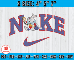 nike white rabbit embroidery, alice in wonderland emb, nike logo embroidery