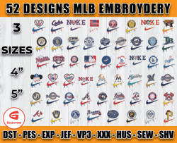 bundle 52 design mlb embroidery, embroidery file, embroidery applique