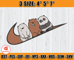 Nike Bears, Cartoon Character Embroidery, We Bare Bears Embroidery