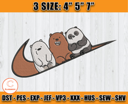 nike bears, cartoon character embroidery, we bare bears embroidery