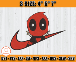 nike deadpool embroidery, character cartoon embroidery, embroidery machine file