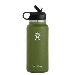 hydro flask 2.0 wide mouth water bottle with straw lid - olive