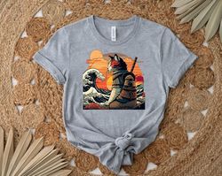samurai cat vs the great wave shirt, gift shirt for her him