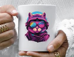 a cat in a ski googles coffee mug, 11 oz ceramic mug