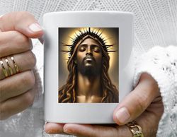 african american jesus christ in prayer coffee mug, 11 oz ceramic mug