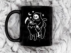 death rides a black cat coffee mug, 11 oz ceramic mug