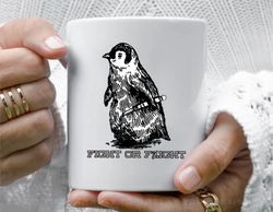 pop art fight or flight funny penguin coffee mug, 11 oz ceramic mug