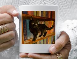 little library cat11 oz ceramic mug, coffee mug, tea mug
