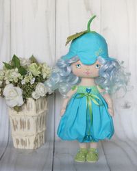 textile handmade little doll for a girl cloth doll in blue