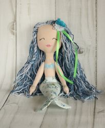 mermaid blue ragdoll for a girl textile handmade doll