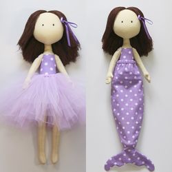 handmade doll in purple - cloth doll with detachable dress, ideal present for granddaughter