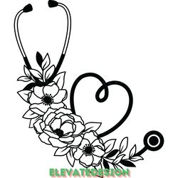 floral heart stethoscope svg digital download files