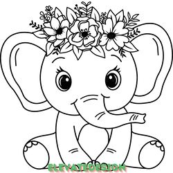 cute baby elephant with flower svg digital download files