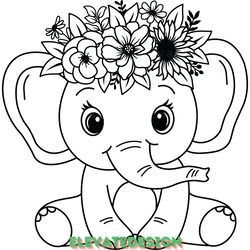 cute baby elephant with flower svg. digital download files