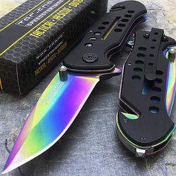 stainless steel 8" tac force rainbow spring assisted opening tactical folding blade pocket knife