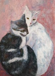 two cats black and white yin and yang art - digital file for you to download