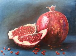 still life with pomegranates oil painting original artwork 12 by 16 old dutch masters style handmade painting