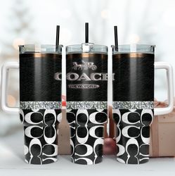 coach black logo 40oz tumbler, fashion tumbler, logo tumbler wrap