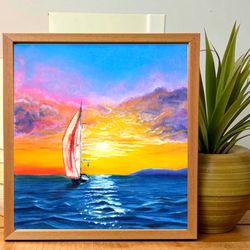 original oil painting of the sea, painting on cardboard, oil painting of the seascape, painting of the sea