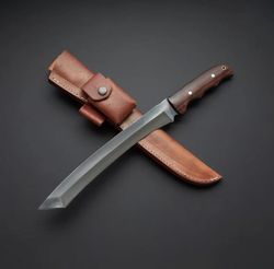 custom handmade d2 tool steel hunting tanto knife with leather sheath