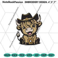 highland cow machine embroidery design files, cute cow embroidery instant files, cute highland cow embroidery digital do