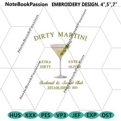 dirty martini embroidery download, martini embroidery files, 1850 cocktail social club embroidery design download instan