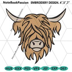 cow embroidery design, highland cow embroidery instant files, cow head embroidery digital instant design download files