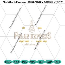 polar express all aboard embroidery file design, polar express ticket digital instant, polar express machine embroidery