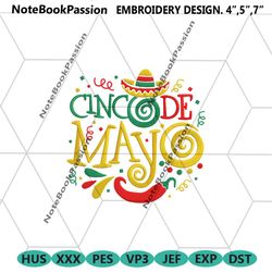 cinco de mayo embroidery design instant files, logo cinco de mayo machine embroidery instant files, cinco de mayo colorf