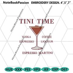 espresso martini embroidery designs download, tini time embroidery digital files, espresso machine embroidery digital de