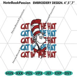 cat in the hat dr seuss machine embroidery design files, dr seuss embroidery file design, dr seuss cat in the hat embroi