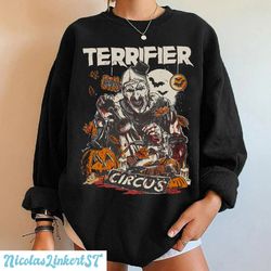 vintage terrifier sweatshirt, terrifier art the clown hoodie, retro 90s horror movie shirt, halloween shirt, scary movie