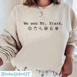 we won mr stark, spiderman quotes sweatshirt, iron man hoodie, tony stark shirt, avengers logo shirt, marvel avengers sh