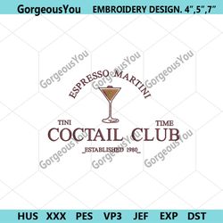 espresso martini embroidery designs files, cocktail club machine embroidery download, 1980 espresso martini files embroi