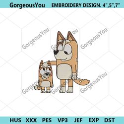 bingo bluey embroidery instant, mum bluey machine embroidery digital file design, bluey family embroidery file download