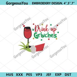 drink up grinches machine embroidery download design, christmas grinch embroidery design, grinch wine digital embroidery