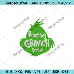 resting grinch face machine file embroidery, head grinch machine design, the christmas file embroidery instant download