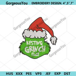 grinch resting face embroidery digitals files, christmas grinch face machine embroidery files, grinch christmas embroide